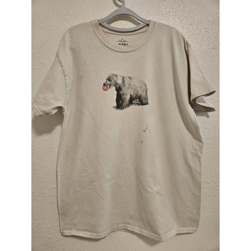 ALTRU Beige Bear Donut Graphic Print Cotton Men's T-Shirt Size L